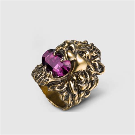 anello gucci testa di tigre con cristalli|Anello testa di leone con cristallo trasparente .